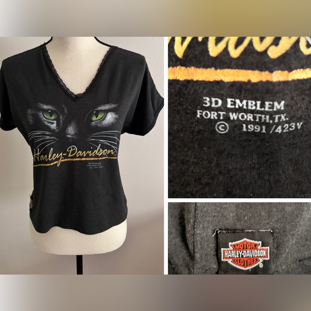 Vtg 90s Harley-Davidson "Cat Eyes" Top 3D Emblem, Size M
